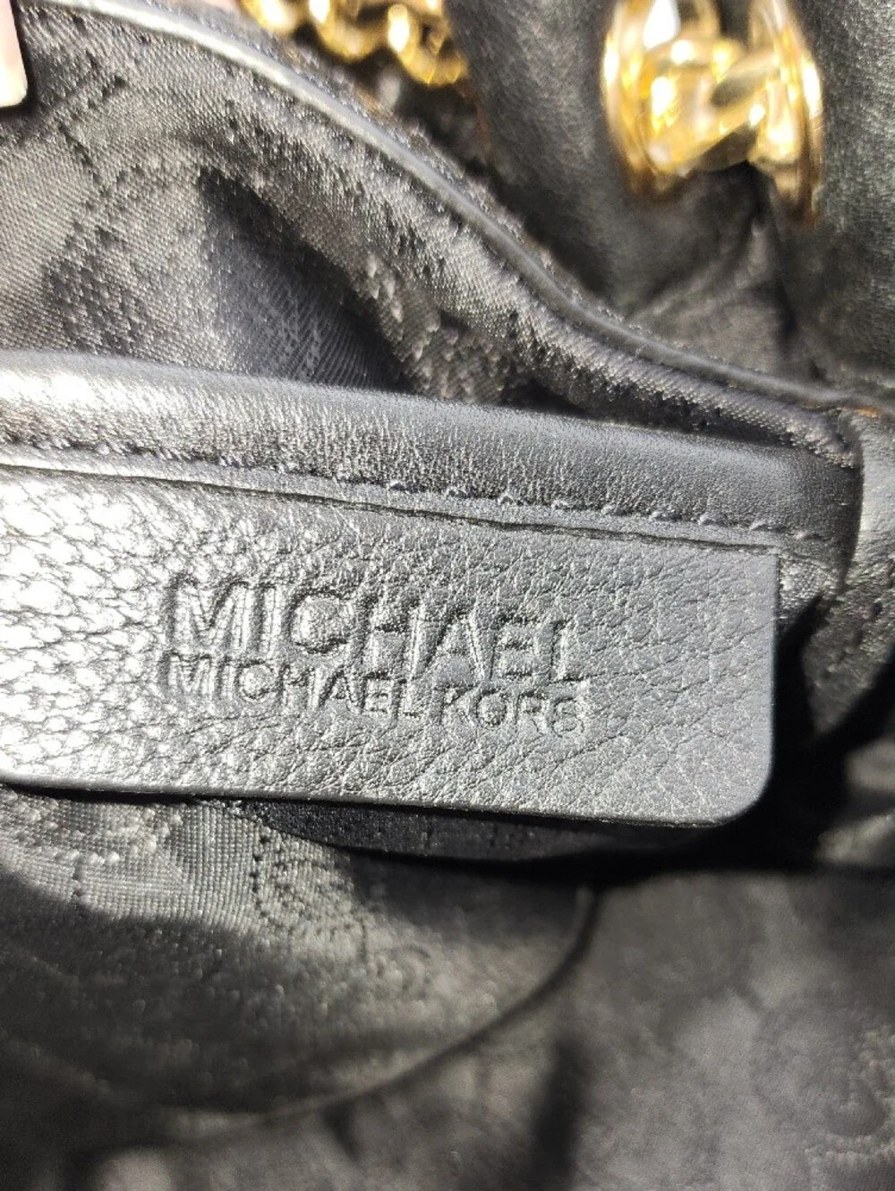 Michael Kors Black Leather Drawstring Shoulder Bag with Gold Hardware